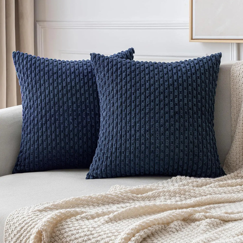 Ribbed Textured Throw Pillow Cover, 18×18 Inch Polyester Cotton Blend