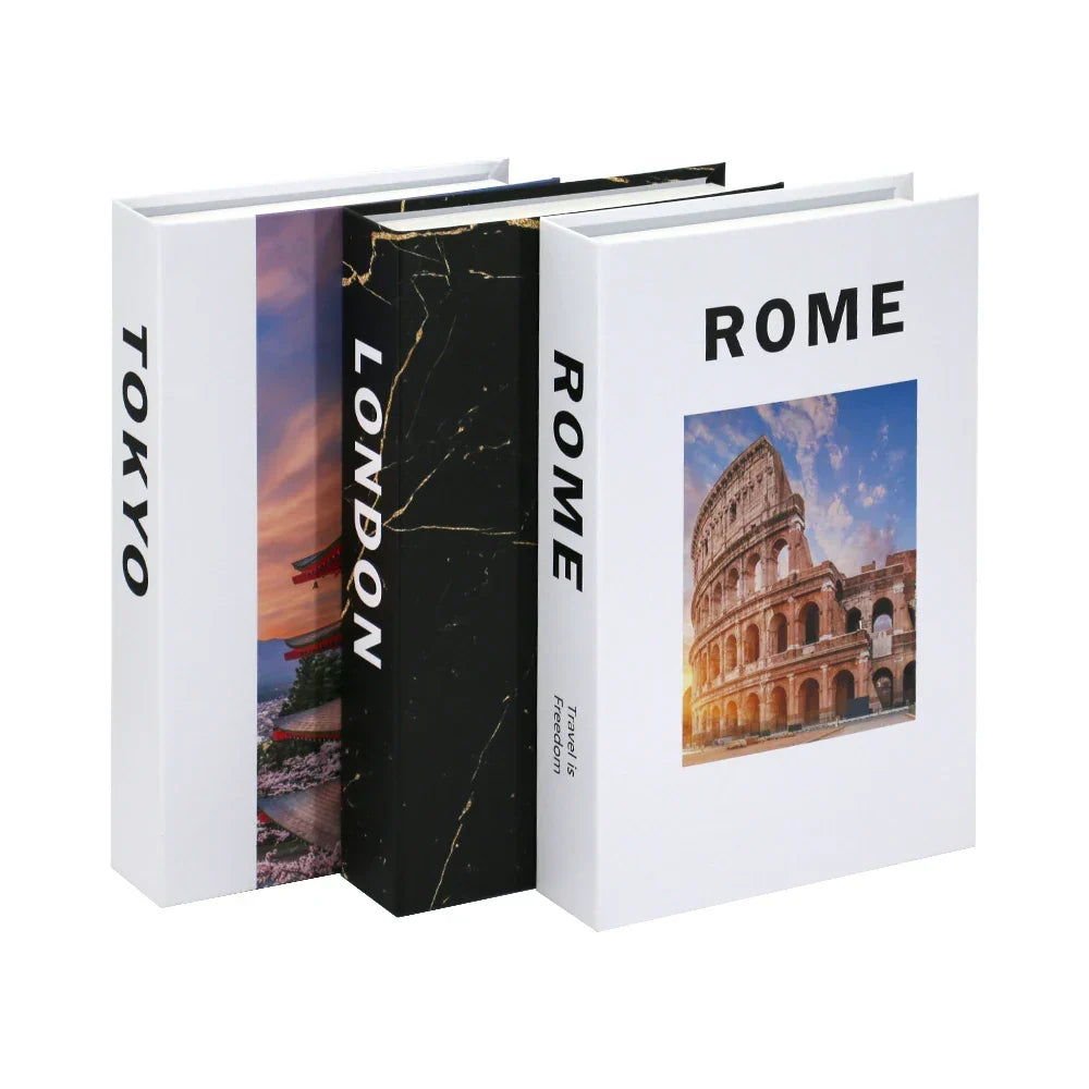 3-Piece Hollow Cardboard Book Stack Display Set — Shelf Decor
