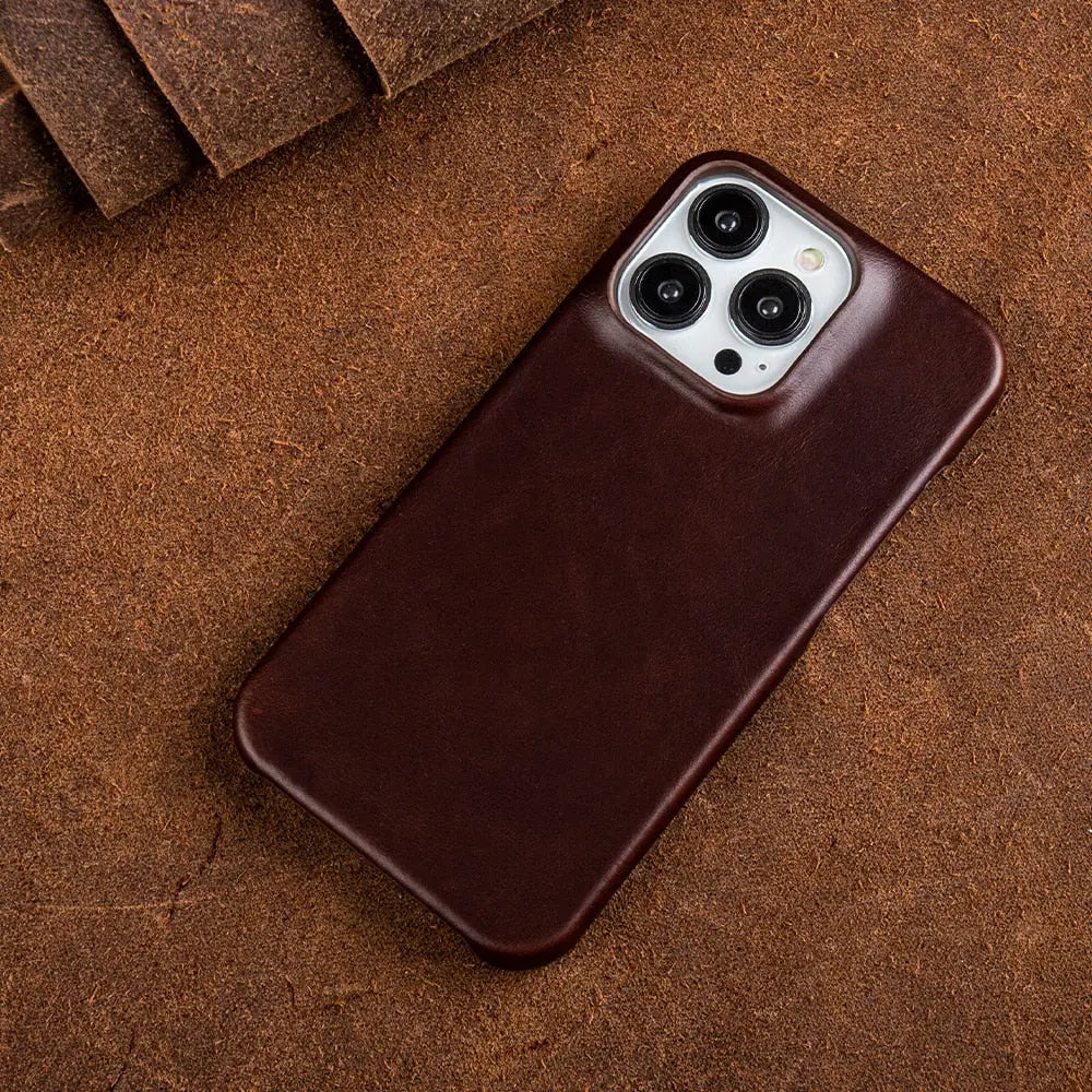 Etui do iPhone'a z pełnoziarnistej skóry bydlęcej — amortyzująca wstrząsy podwyższona krawędź aparatu