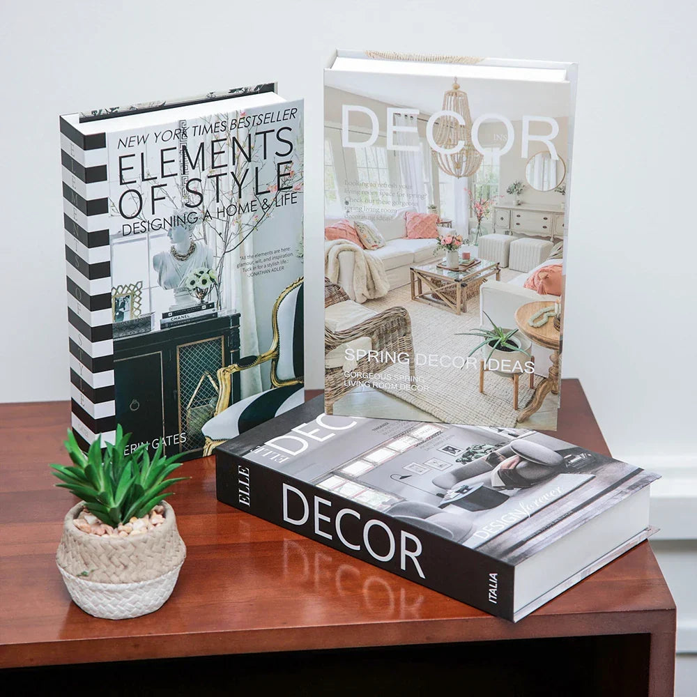 3-Piece Hollow Cardboard Book Stack Display Set — Shelf Decor