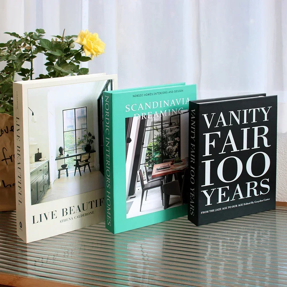 3-Piece Hollow Cardboard Book Stack Display Set — Shelf Decor