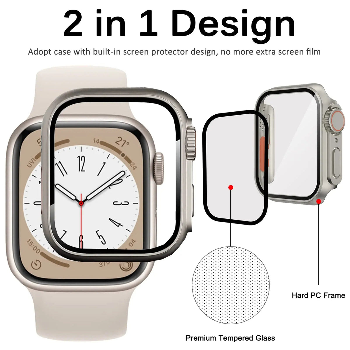 Herdet glassdeksel til Apple Watch Series 7/8/SE, dekning på 40–45 mm