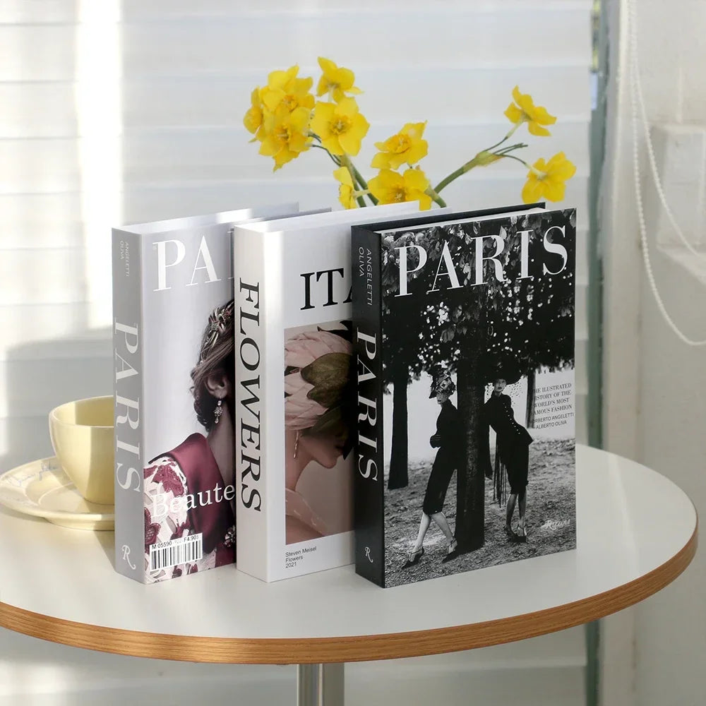 3-Piece Hollow Cardboard Book Stack Display Set — Shelf Decor