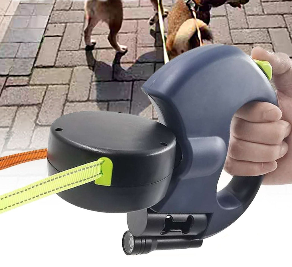 TrailMate Duo intrekbare lijn voor twee honden — lijnen van 3 meter, onafhankelijke remmen, ingebouwde zaklamp