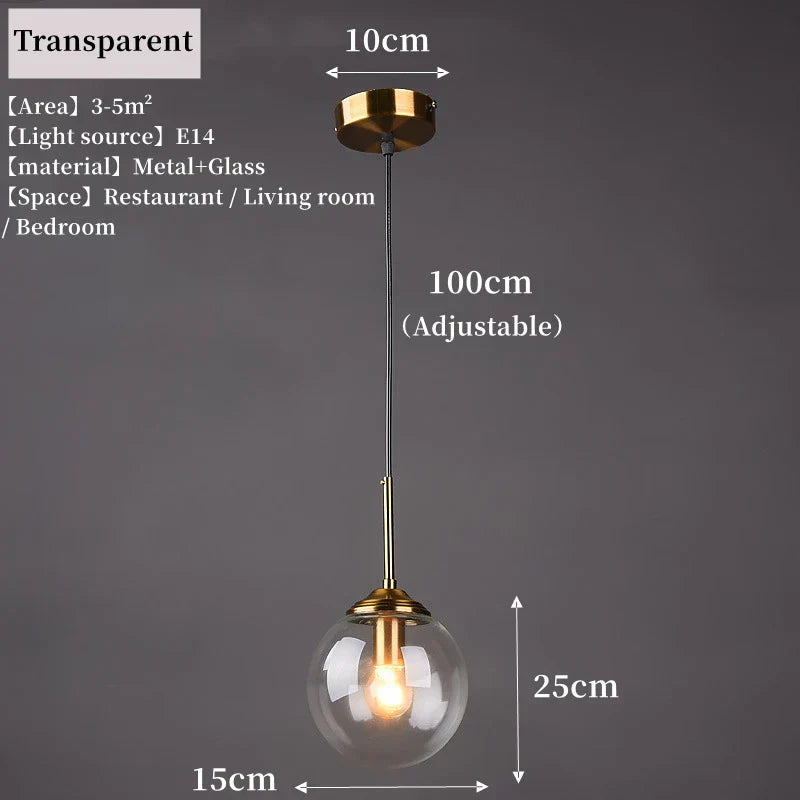 Scandinavian Glass Pendant Lamp With Metal Fixture For Kitchen, Living And Dining