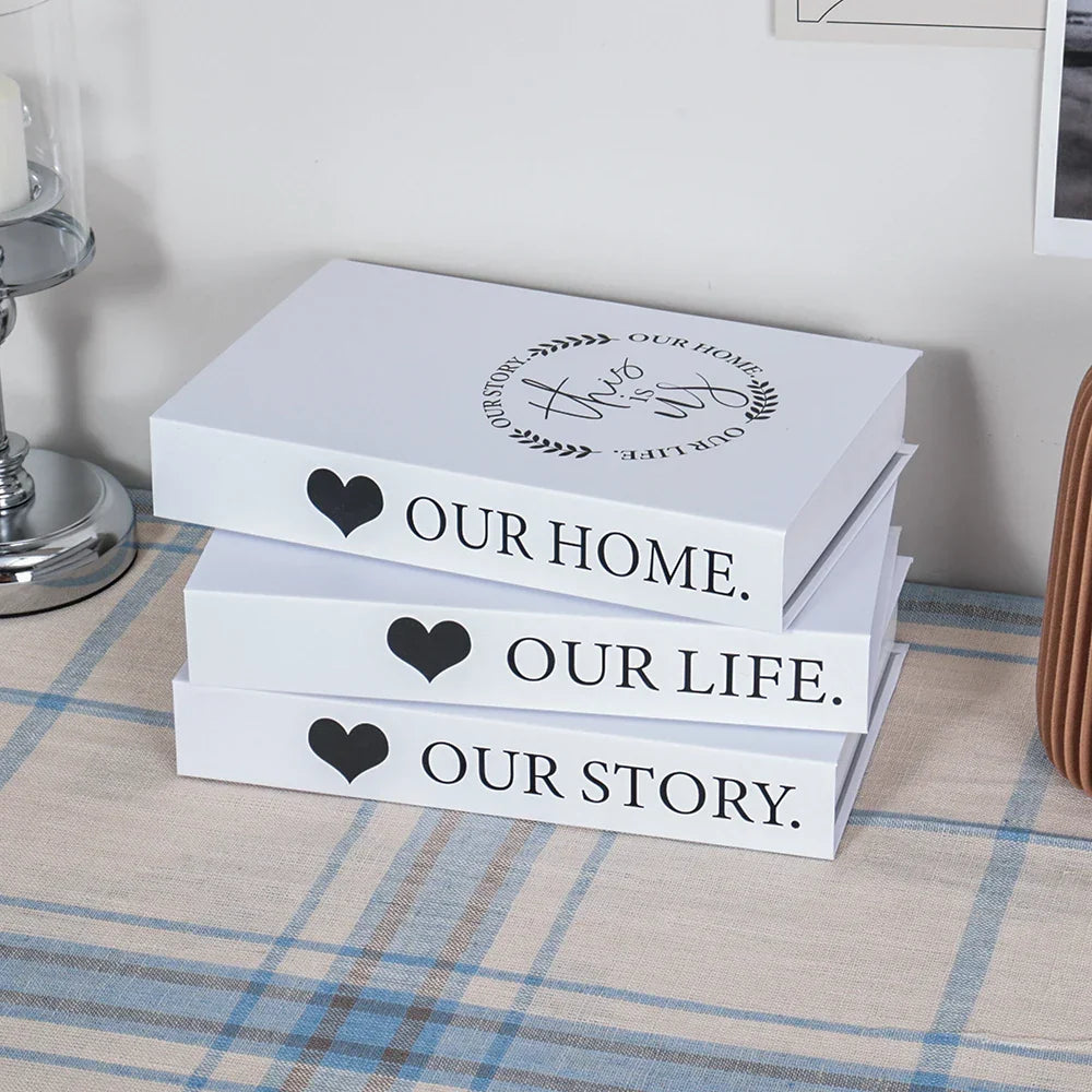 3-Piece Hollow Cardboard Book Stack Display Set — Shelf Decor