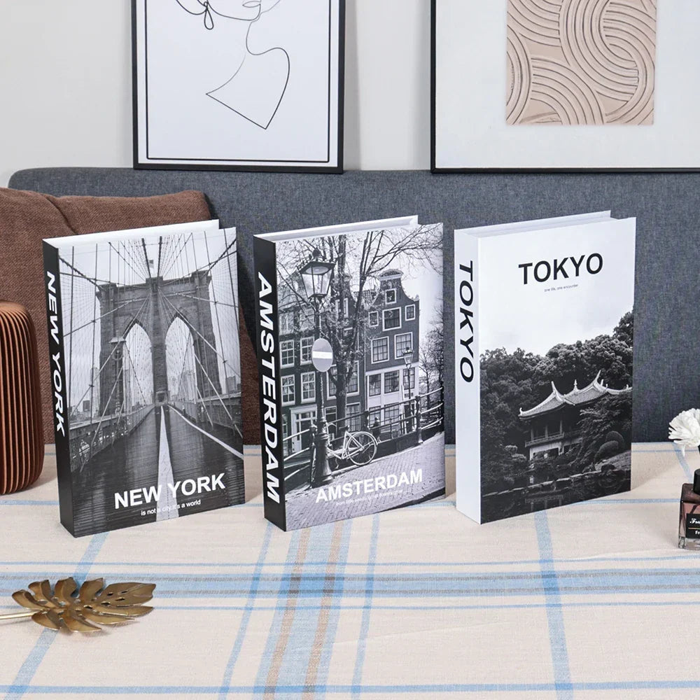 3-Piece Hollow Cardboard Book Stack Display Set — Shelf Decor