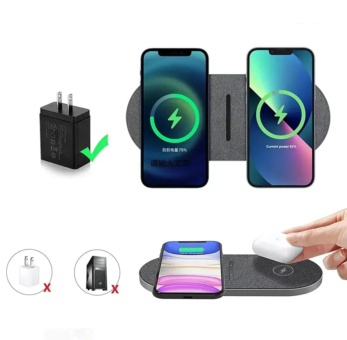 40W Wireless Charging Station — Dual 15W Output for iPhone, AirPods, Samsung