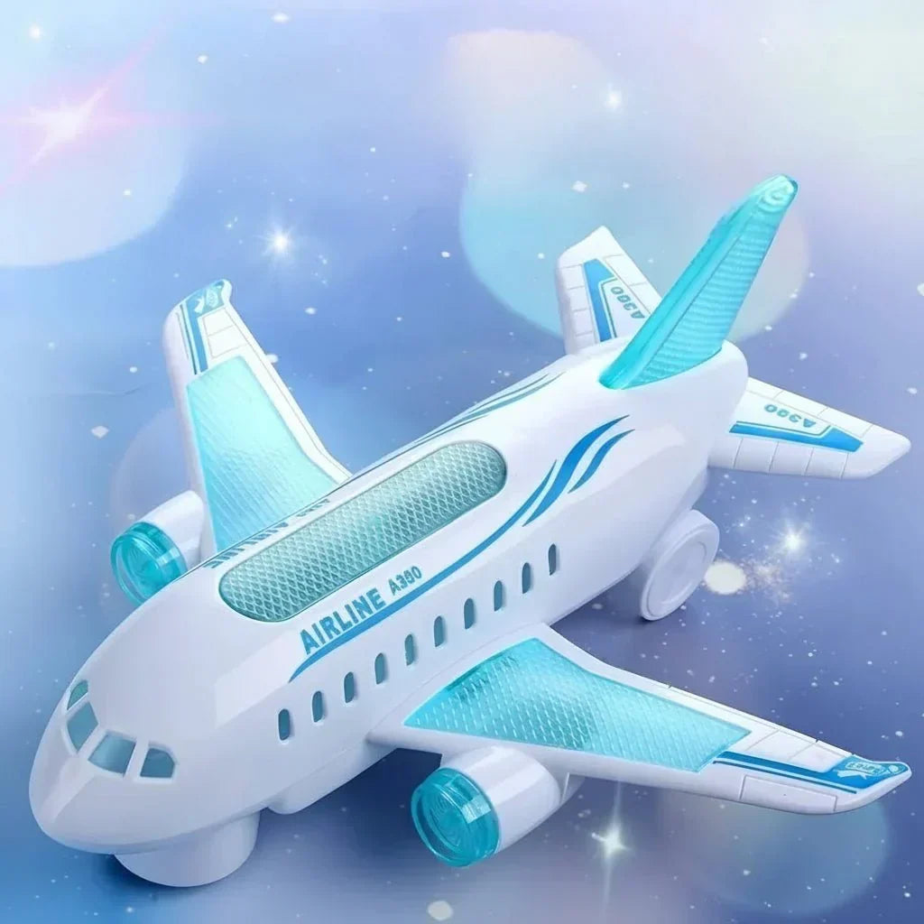 AeroPulse LED電動おもちゃ飛行機 — 360度回転、自動稼働、音楽内蔵