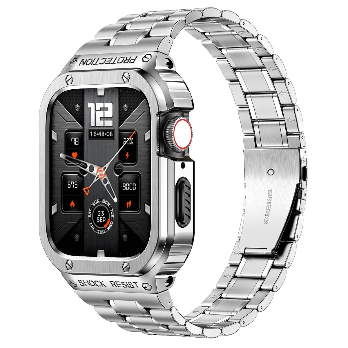 Metallarmband & stötskydd till Apple Watch 44/45mm — svart silver guld
