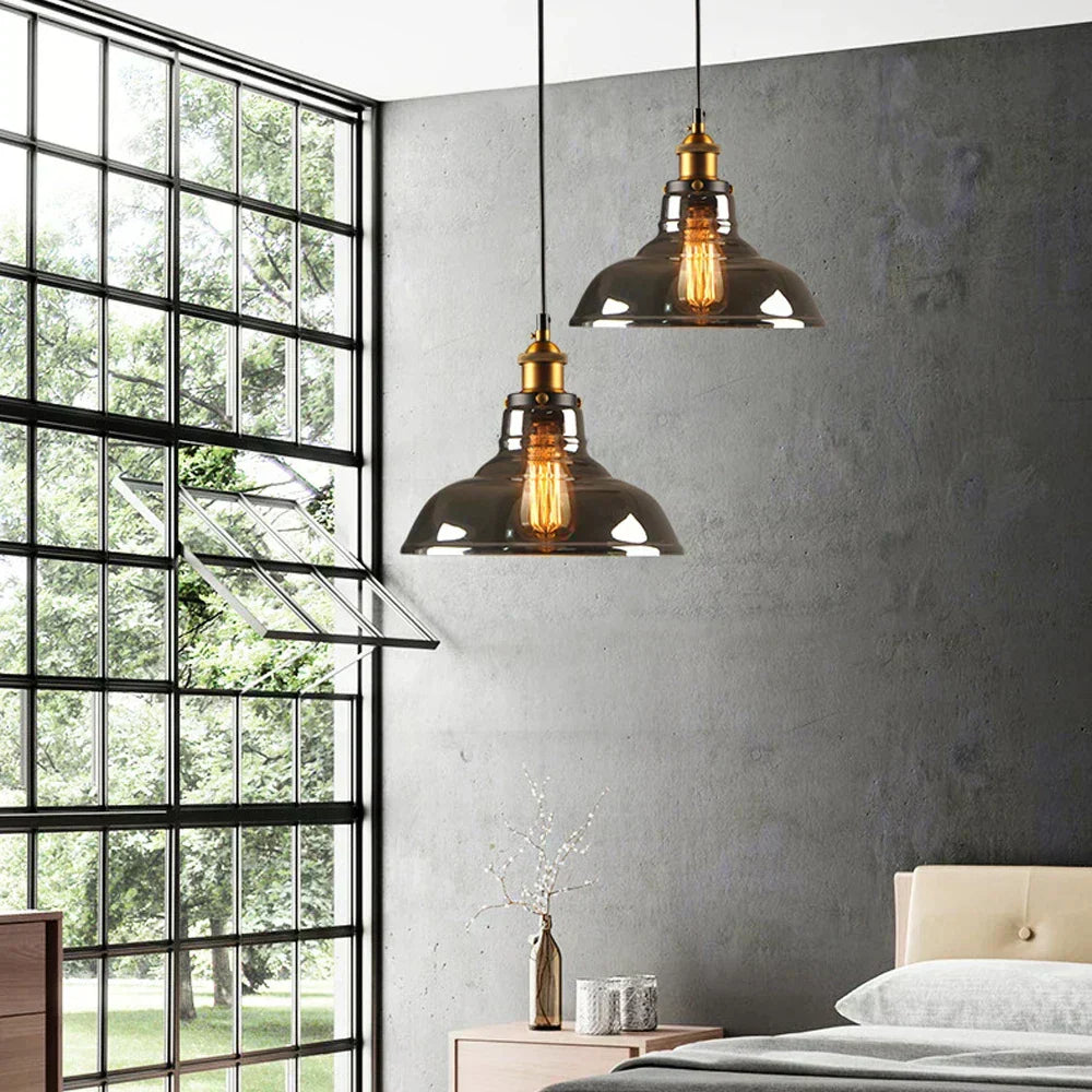 Retro Industrial Glass Pendant Light For Home And Bar