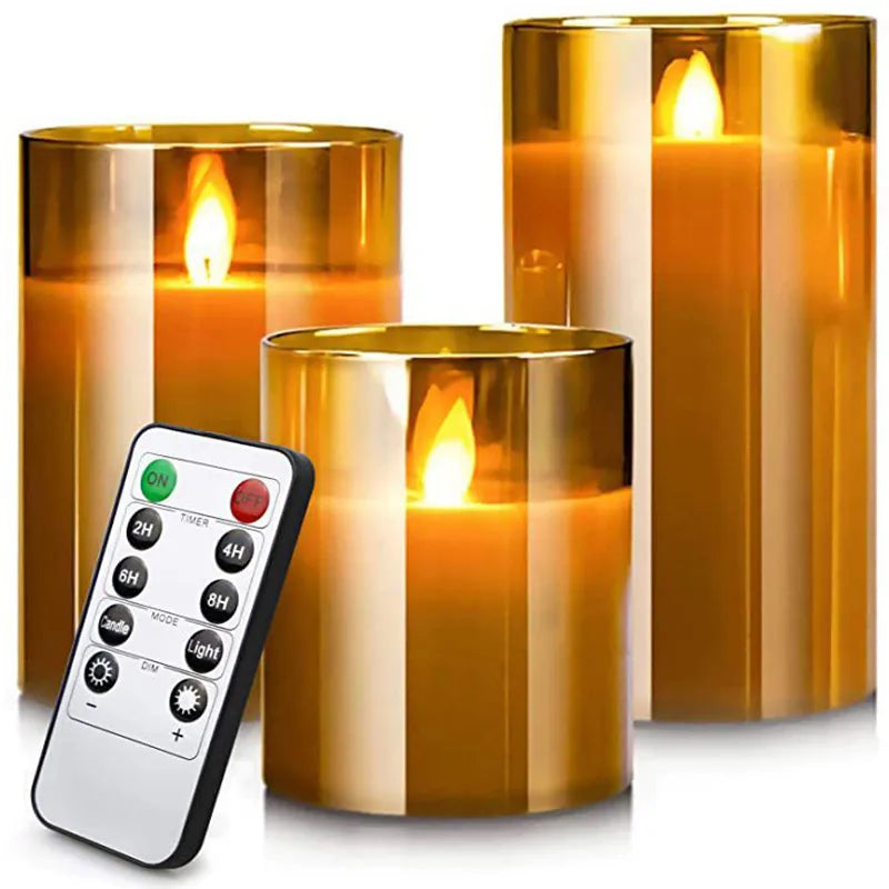 3 batteridrevne LED-kubbelys — flimrende lys, timer med fjernkontroll
