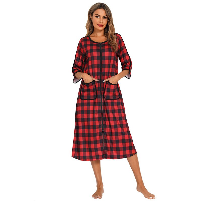 Albornoz de forro polar con capucha para mujer — Cremallera completa y bolsillos