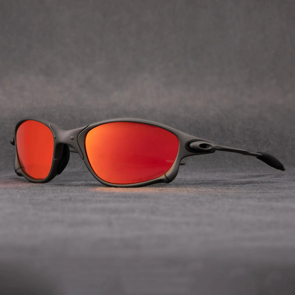 Óculos de sol desportivos polarizados: lentes espelhadas vermelhas, armação leve de alumínio