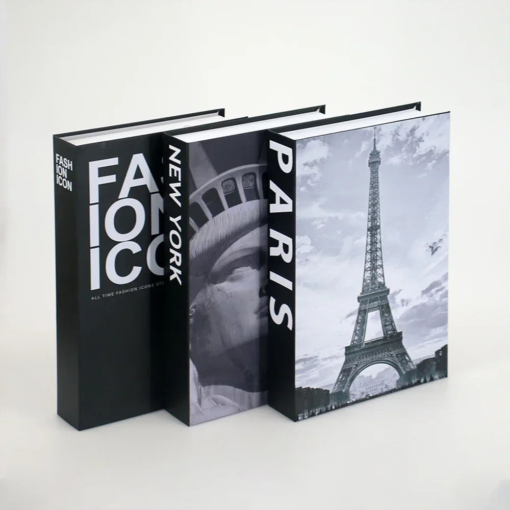3-Piece Hollow Cardboard Book Stack Display Set — Shelf Decor