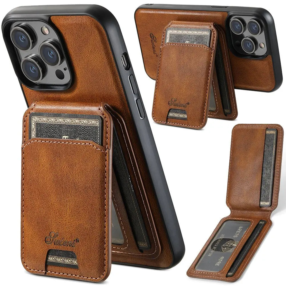 Funda tipo libro para iPhone 15 con tarjetero — Protección con bordes elevados
