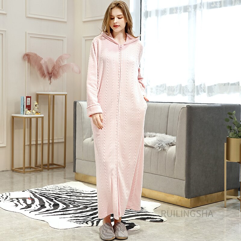 Robe de banho em lã polar com fecho para mulher e homem, com ou sem capuz, térmico, para usar em casa, com bolsos, macio, leve e quente