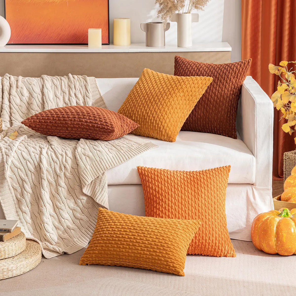 Ribbed Textured Throw Pillow Cover, 18×18 Inch Polyester Cotton Blend
