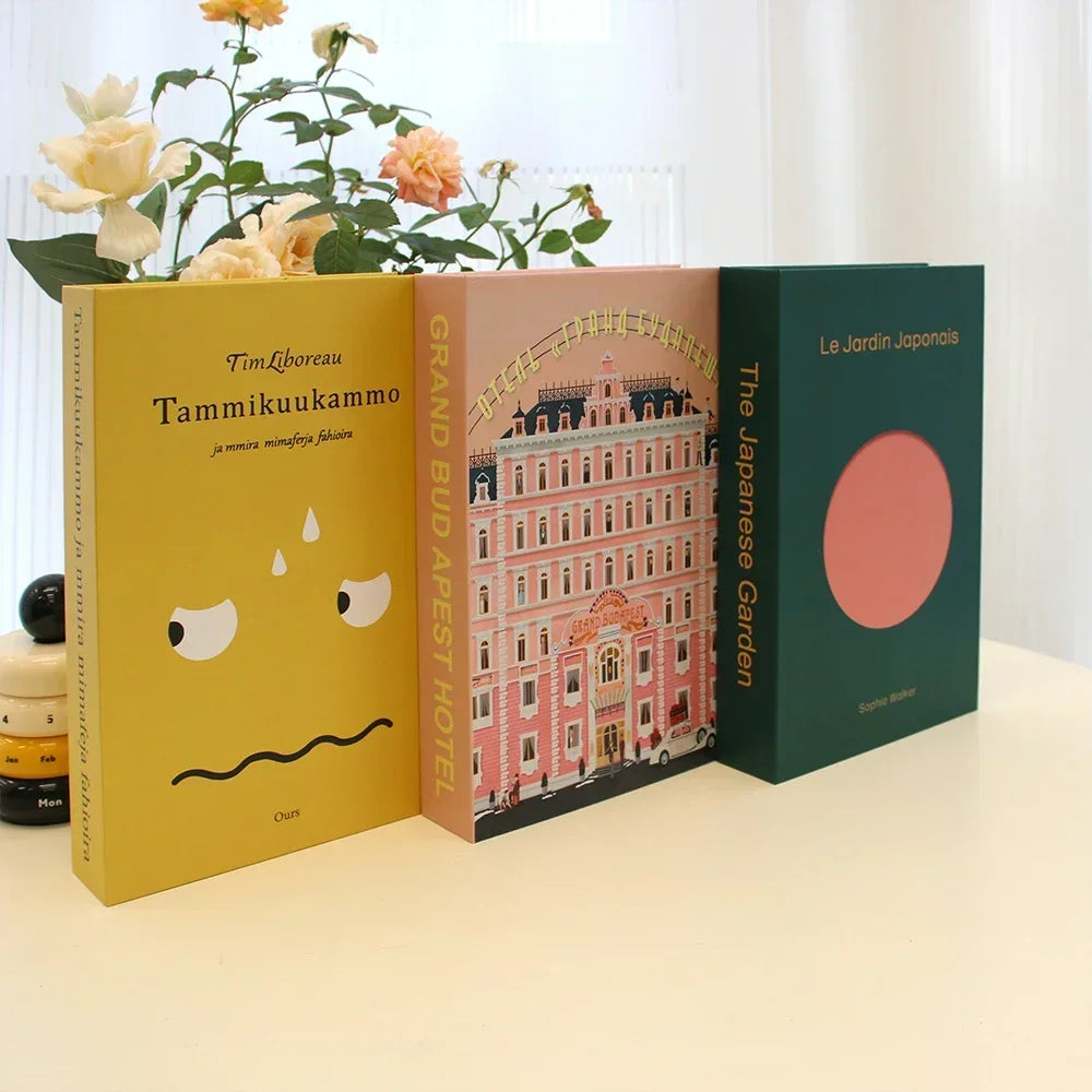 3-Piece Hollow Cardboard Book Stack Display Set — Shelf Decor