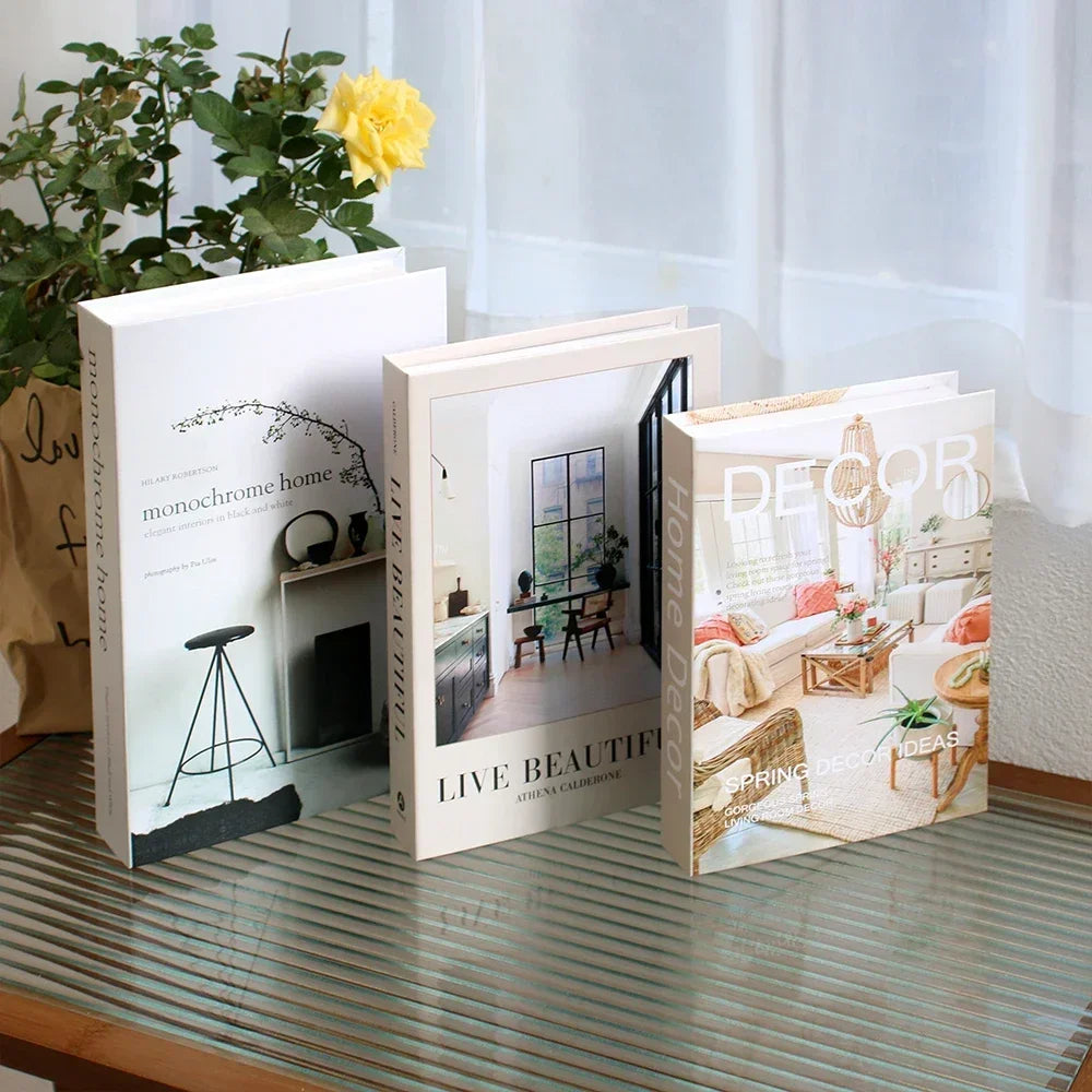 3-Piece Hollow Cardboard Book Stack Display Set — Shelf Decor