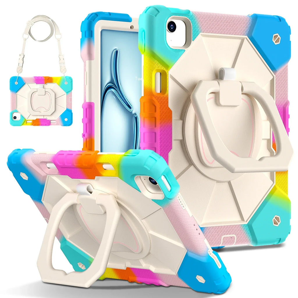 Étui iPad triple couche — prise à 360°, béquille, sangle, verre trempé
