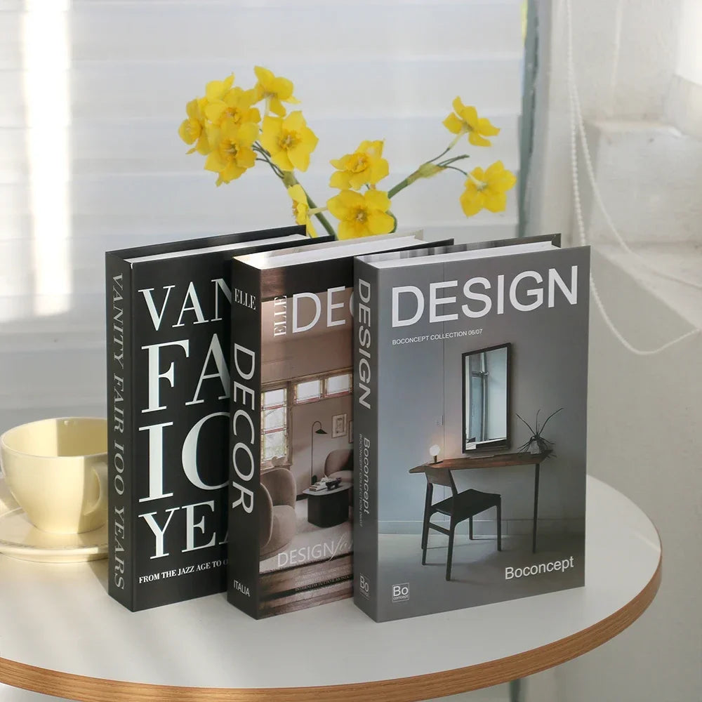 3-Piece Hollow Cardboard Book Stack Display Set — Shelf Decor