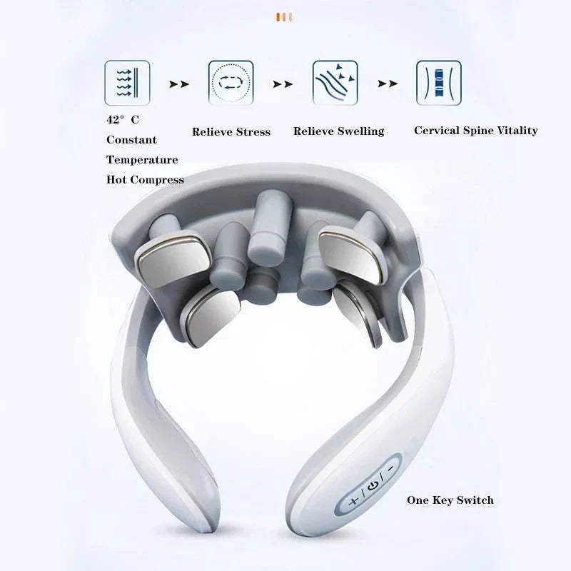 HaloNex Smart Neck Massager z funkcją podgrzewania — kompaktowe urządzenie wibracyjne i pulsacyjne, 5 prędkości