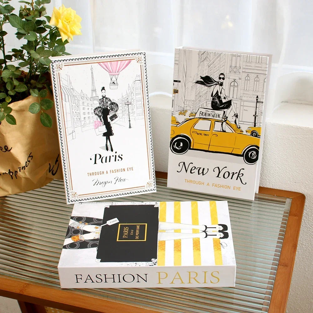 3-Piece Hollow Cardboard Book Stack Display Set — Shelf Decor