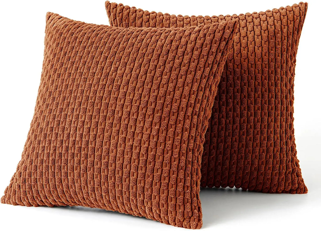 Ribbed Textured Throw Pillow Cover, 18×18 Inch Polyester Cotton Blend