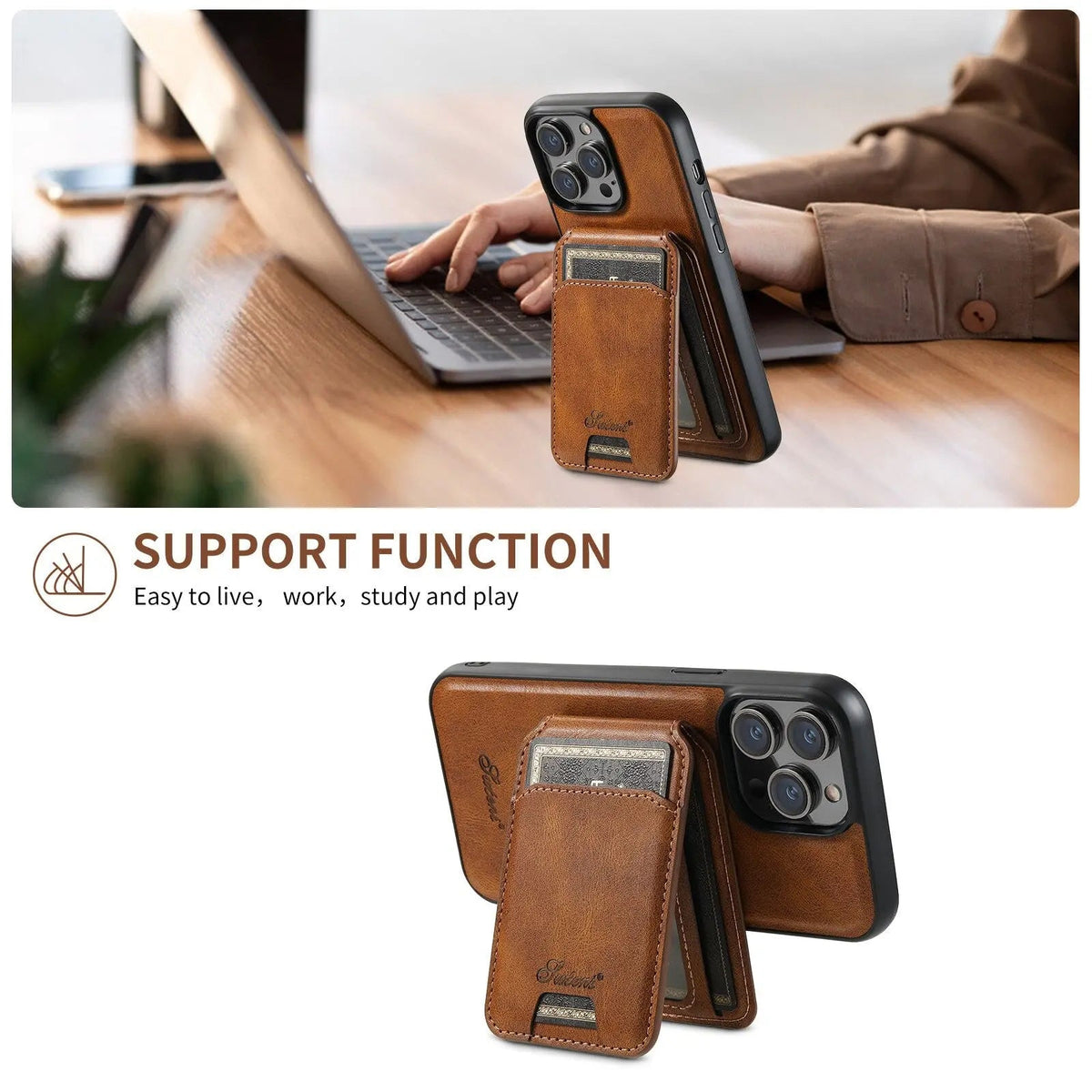 Funda tipo libro para iPhone 15 con tarjetero — Protección con bordes elevados