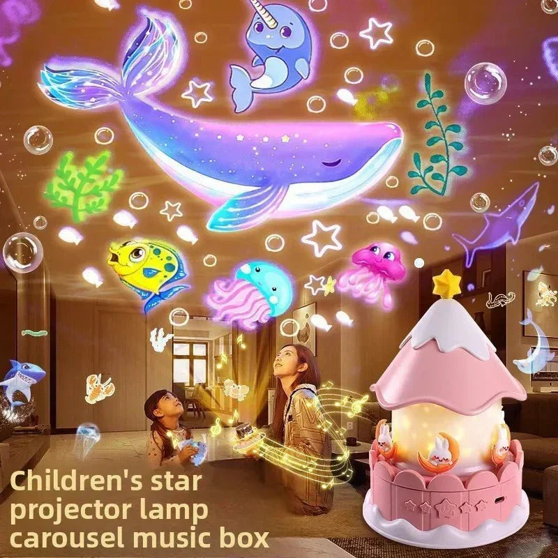 StellarGlow Proiettore musicale a forma di stella con 12 temi incantevoli — audio integrato, funzione luce notturna