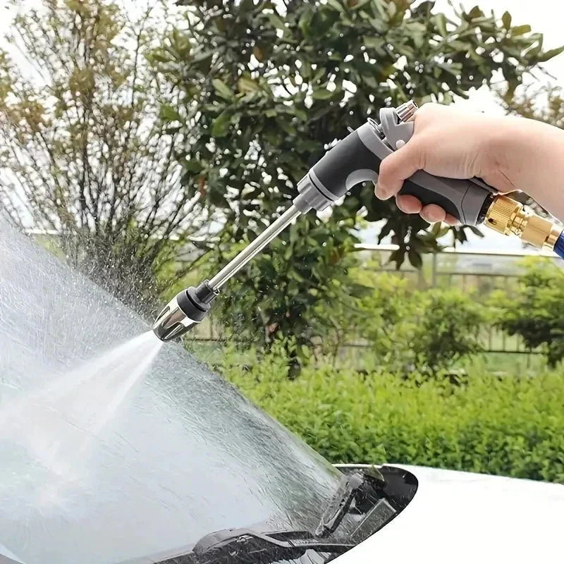 Furtun de grădină extensibil de 3X — set cu pistol de stropit și sistem de depozitare retractabil
