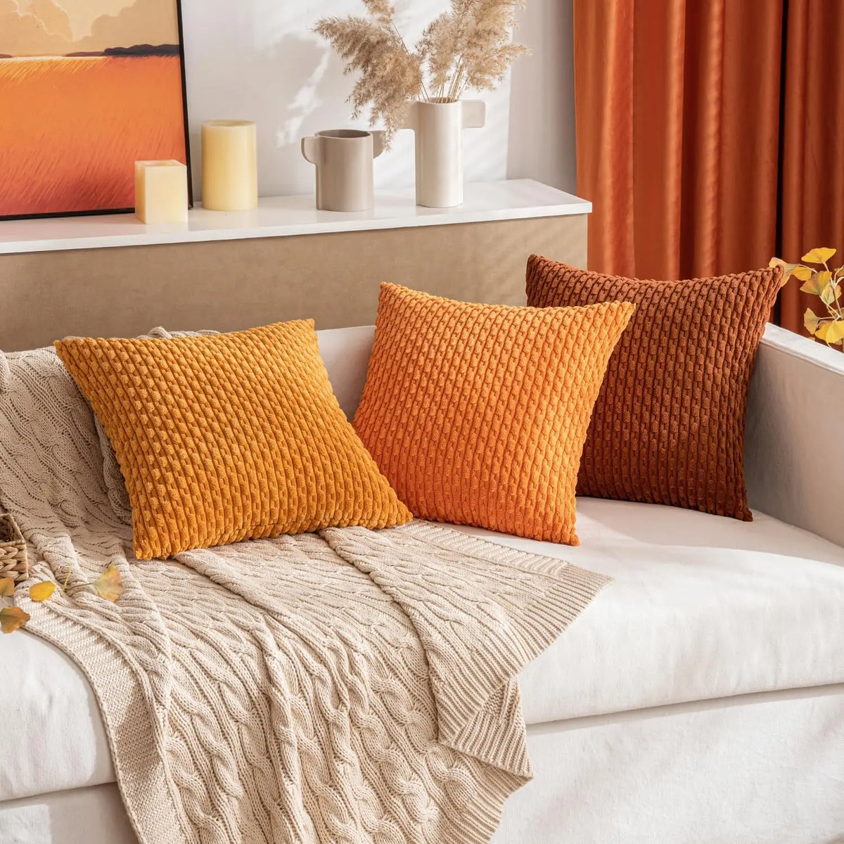 Ribbed Textured Throw Pillow Cover, 18×18 Inch Polyester Cotton Blend