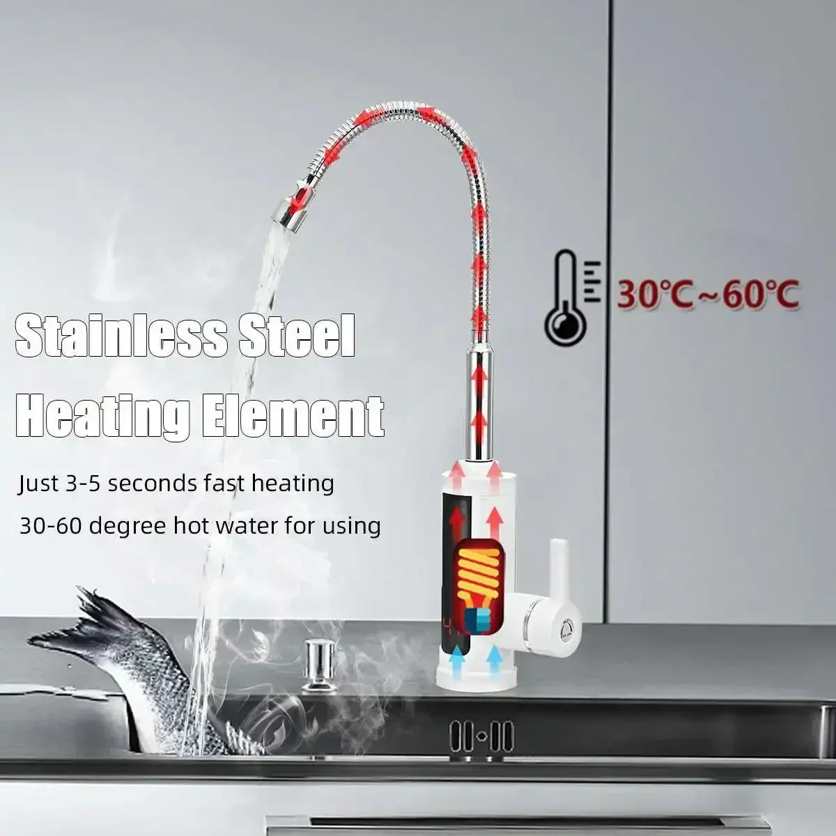 Grifo eléctrico instantáneo de 3000W — doble mando, agua caliente de 86-140°F