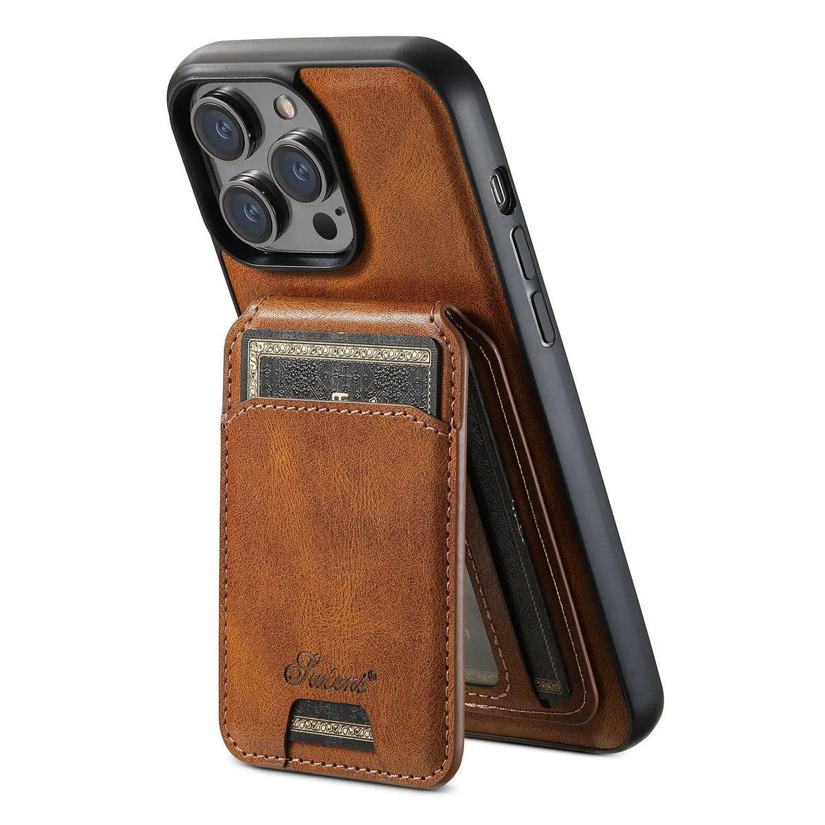 Funda tipo libro para iPhone 15 con tarjetero — Protección con bordes elevados