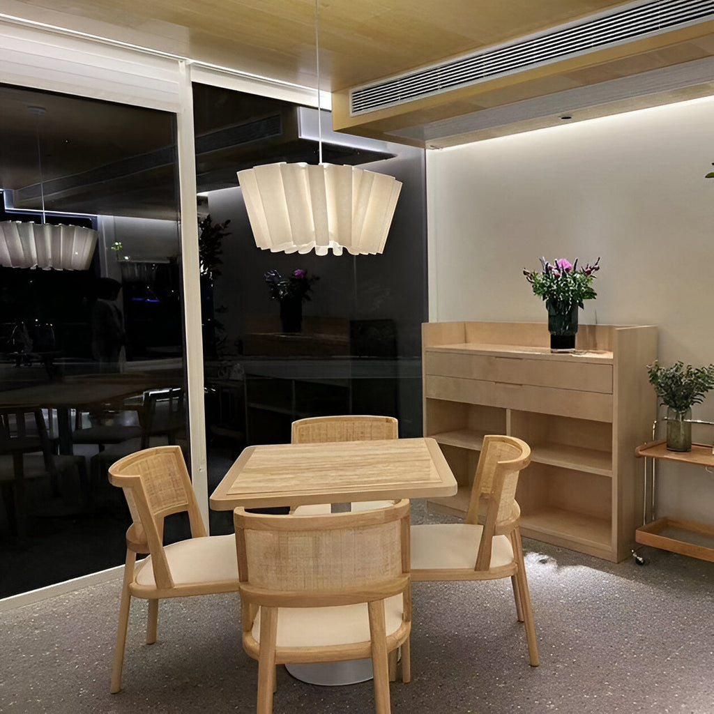 16 in Warm Cream Pleated Fabric Shade Hanging Ceiling Lamp