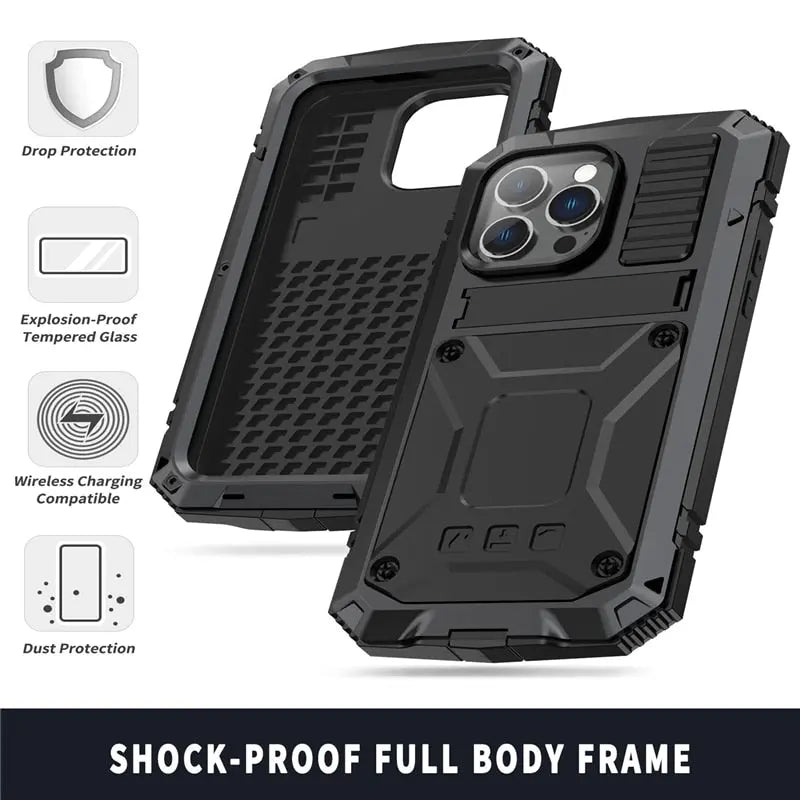 Wytrzymałe metalowe etui do iPhone’a 14/13/12/11 — podwyższona osłona aparatu