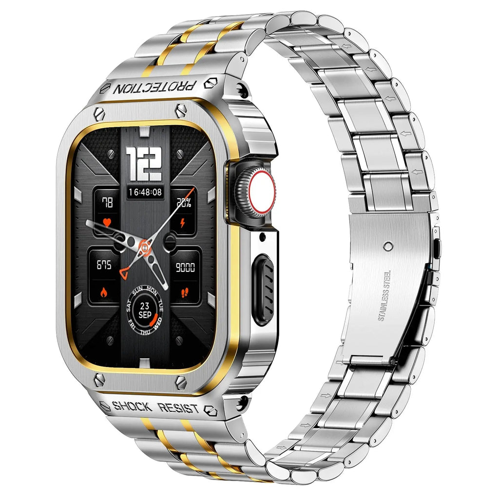 Metallarmband & stötskydd till Apple Watch 44/45mm — svart silver guld
