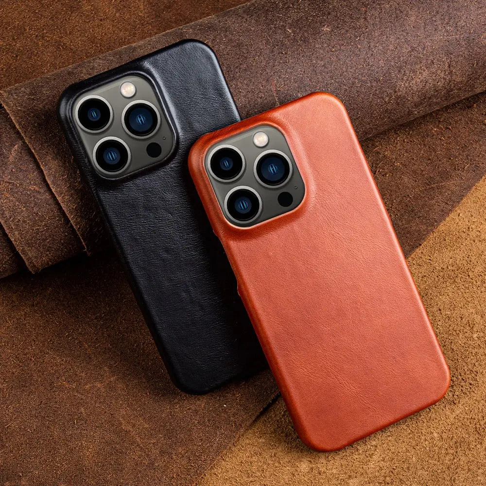 Etui do iPhone'a z pełnoziarnistej skóry bydlęcej — amortyzująca wstrząsy podwyższona krawędź aparatu