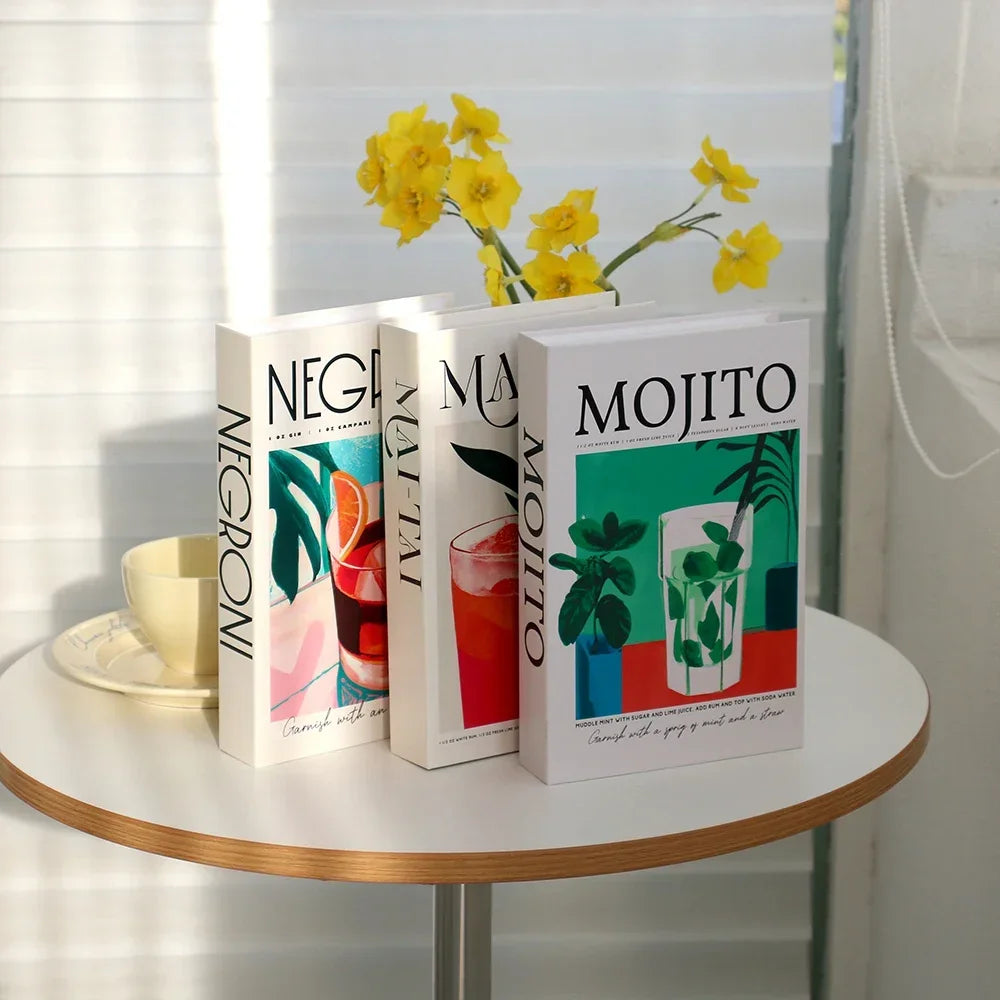 3-Piece Hollow Cardboard Book Stack Display Set — Shelf Decor
