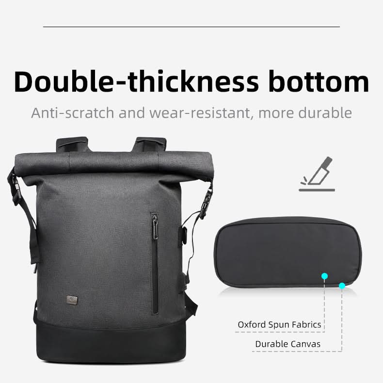 CityTrail roll-top-rygsæk til dagsture, 20-35 L udvidelig kapacitet, USB-port, 0.9 kg