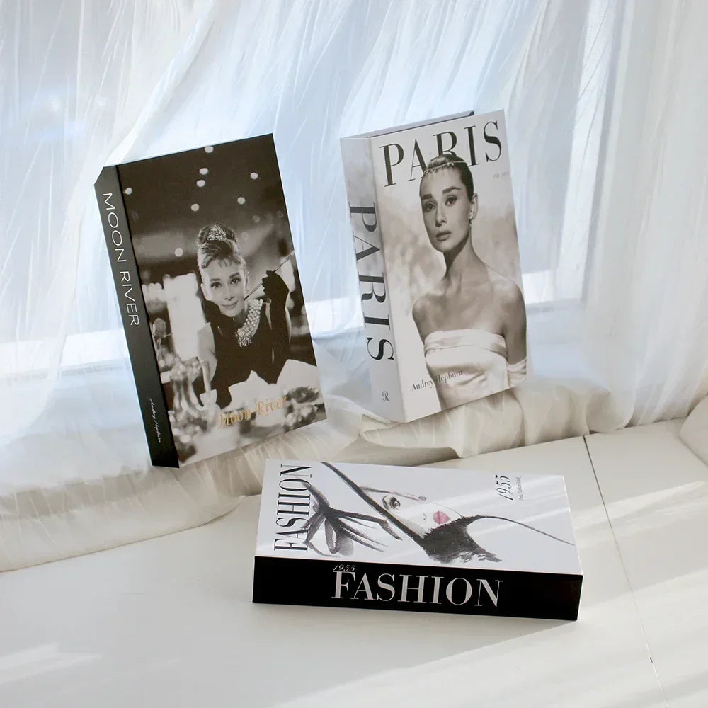 3-Piece Hollow Cardboard Book Stack Display Set — Shelf Decor