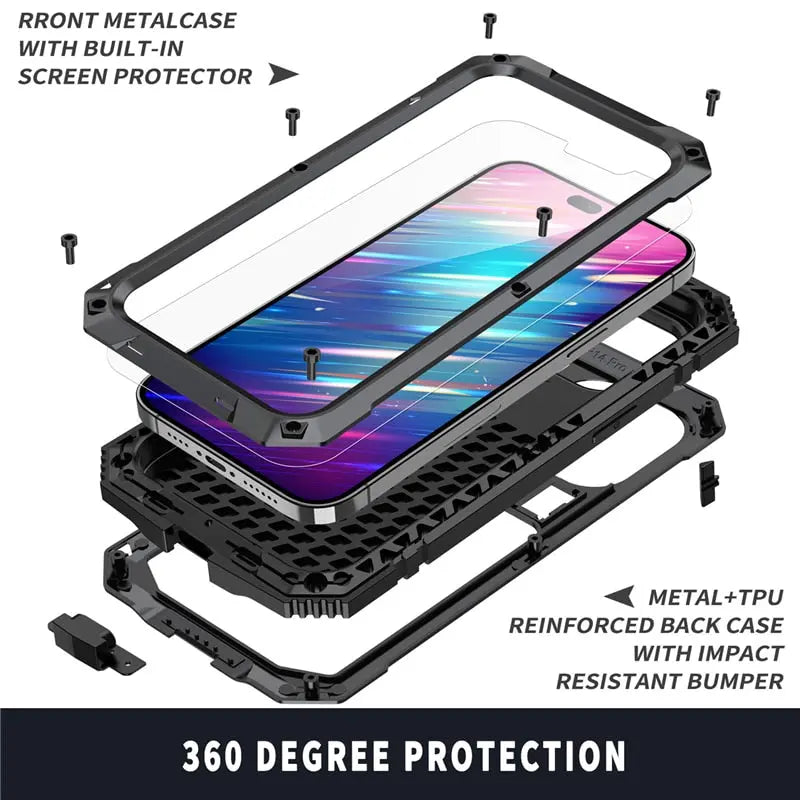 Wytrzymałe metalowe etui do iPhone’a 14/13/12/11 — podwyższona osłona aparatu