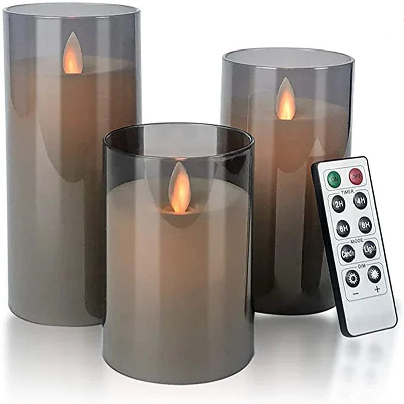 3 נרות עמוד LED המופעלים בסוללות - אור מרצד, טיימר ושלט רחוק