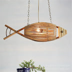 Aurora Nordic Bamboo Pendant Light – Handmade Fish Art LED Hanging Lamp