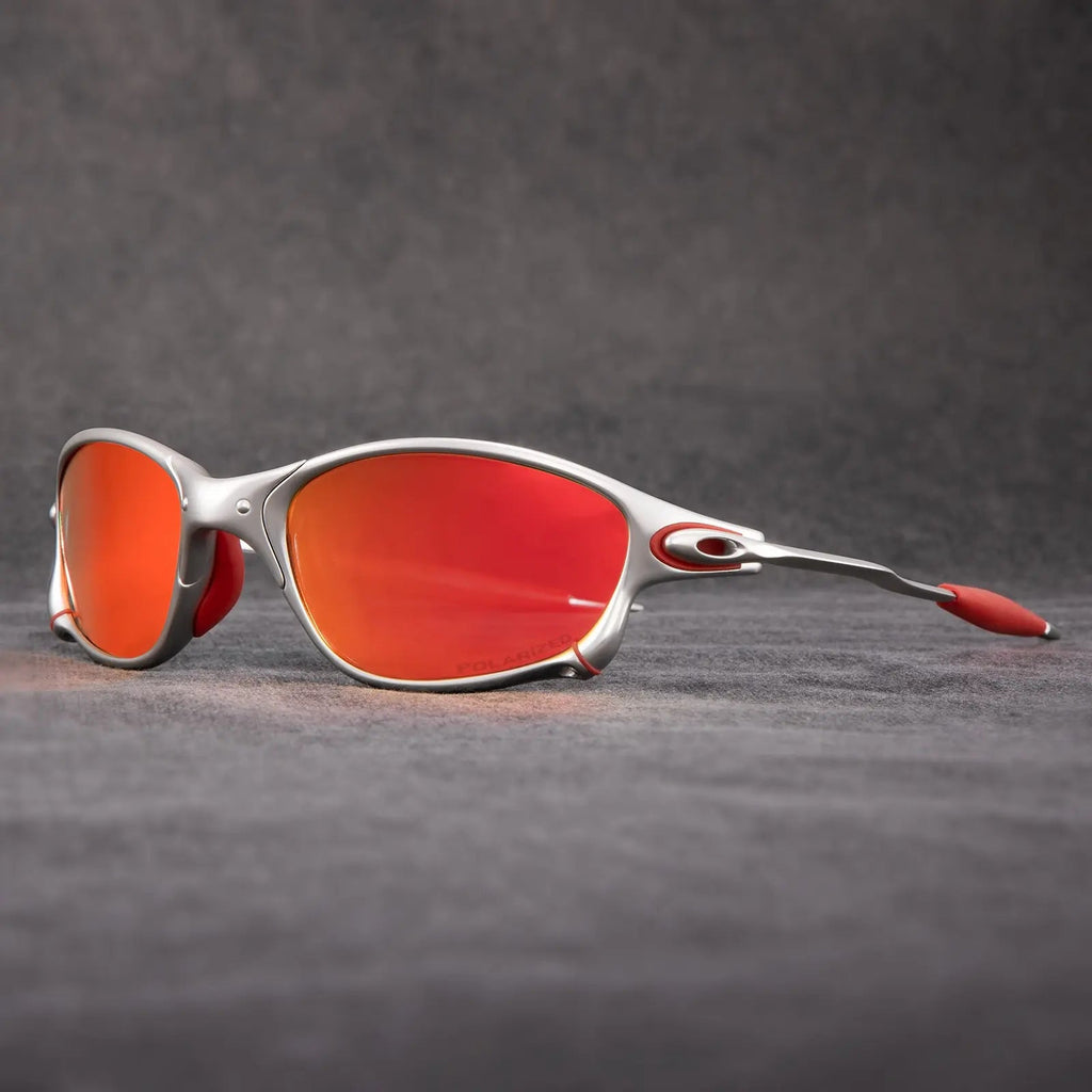 Óculos de sol desportivos polarizados: lentes espelhadas vermelhas, armação leve de alumínio