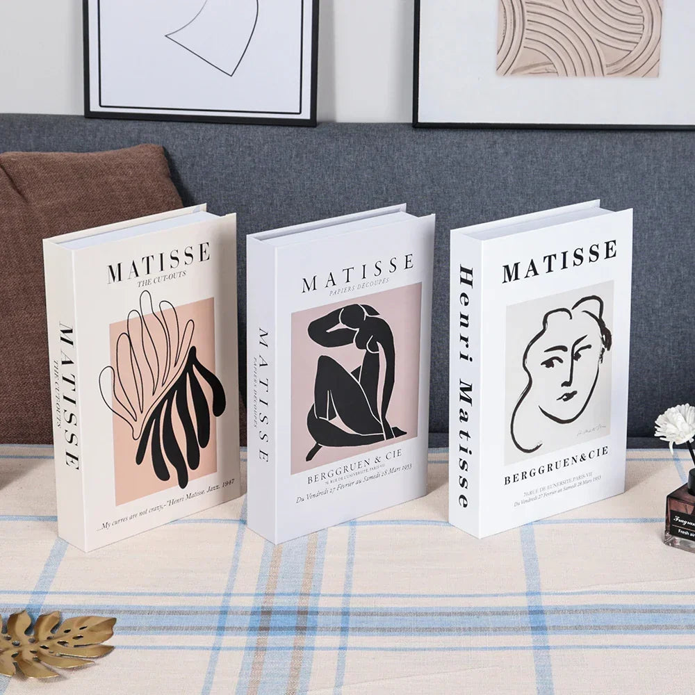 3-Piece Hollow Cardboard Book Stack Display Set — Shelf Decor
