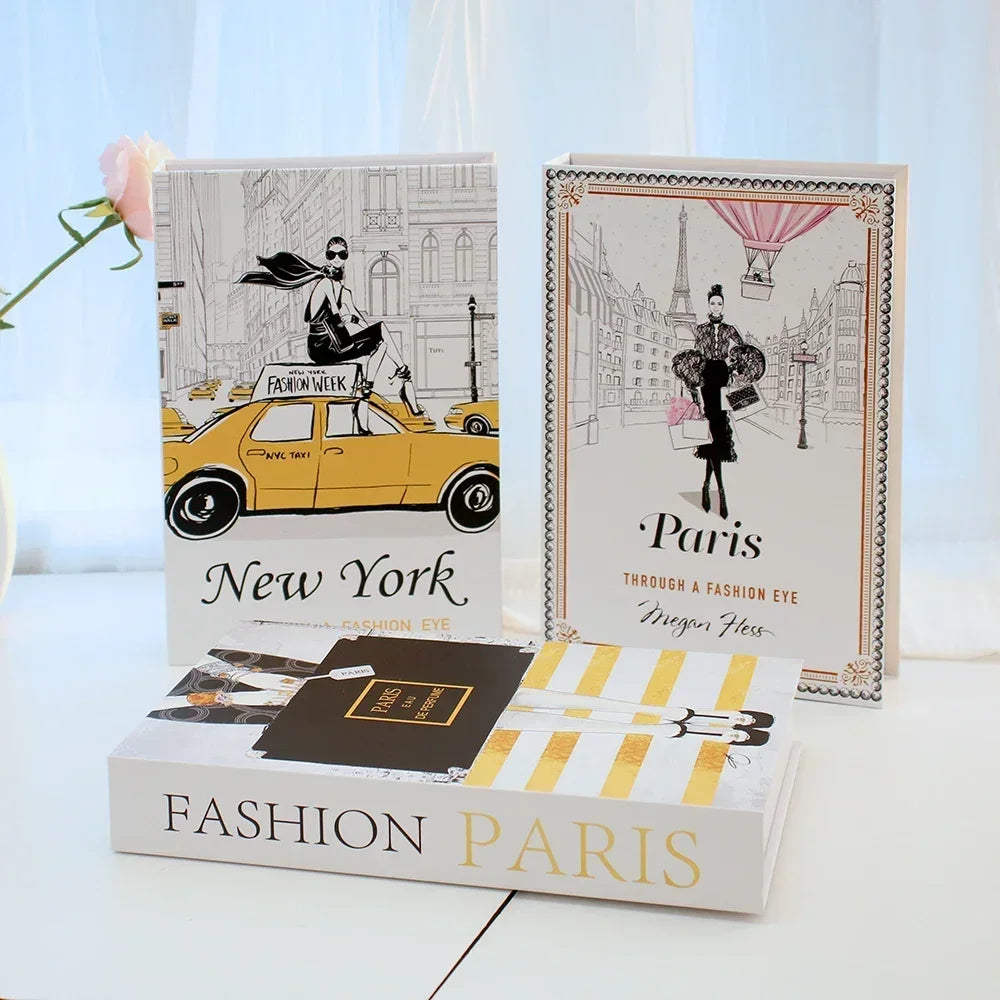 3-Piece Hollow Cardboard Book Stack Display Set — Shelf Decor