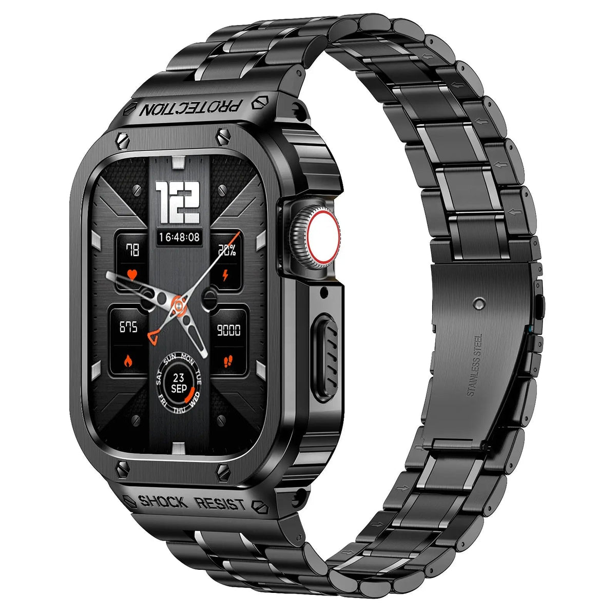 Metallarmband & stötskydd till Apple Watch 44/45mm — svart silver guld