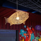 Aurora Nordic Bamboo Pendant Light – Handmade Fish Art LED Hanging Lamp